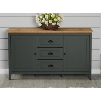 Komoda Komoda do obývacího pokoje STANTON (typ 220987204) tmavě zelená/dub Evoke