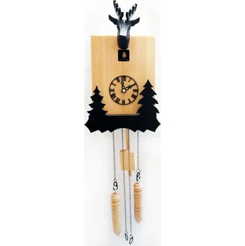 Hodiny Polský dřevěné nástěnné hodiny s kukačkou a hlavou jelena, ruční práce