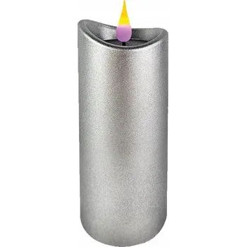 Svíčka LED svíčka 5x12 cm, stříbrná, vosková (24 ks v balení)