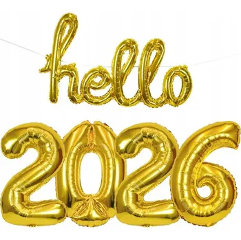 Vánoční ozdoba SADA FÓLIOVÝCH BALÓNKŮ ROK HELLO 2026 SILVESTR NOVÝ ROK DEKORACE OZDOBA