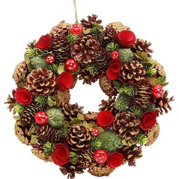 Vánoční dekorace SEIZIS Věnec červený šiškový s růžemi, 30cm