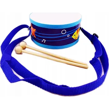 Hudební nástroj pro děti DVOJSTRANNÝ DŘEVĚNÝ BUBNÍK HUDEBNÍ NÁSTROJ PERKUSE MODRÝ HRAJE