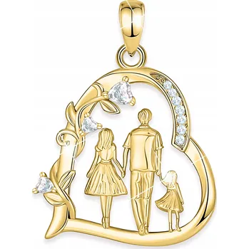 Přívěsek Zlatý přívěsek na řetízek Srdce Rodina Máma s Dítětem STŘÍBRO 925