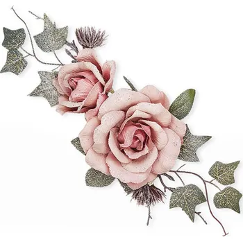 Vánoční dekorace UH Růže přízdoba textil 35cm růžová