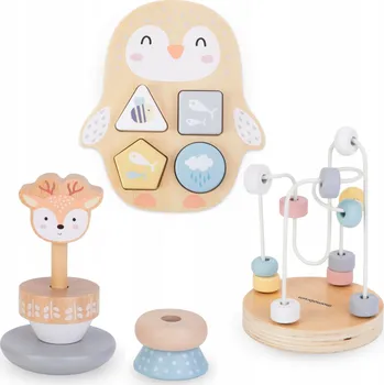 Dřevěná hračka Dřevěné hračky: Proplétací hračka, Pyramida, Třídič tvarů