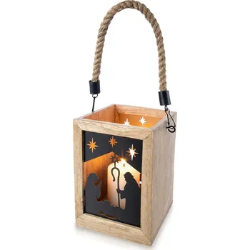 Svícen Vánoční DŘEVĚNÝ lampion na svíčku BETLÉM lucerna svícen svátky