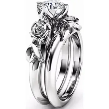 Prsten Stříbrný Prstýnek s Briliantem Natura Květ Květiny Listy Stylový a Elegantní