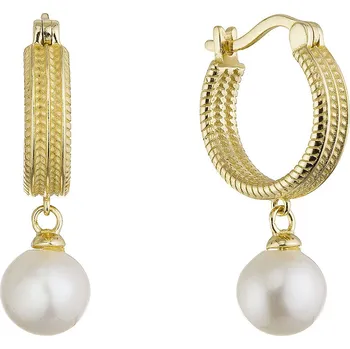 Náušnice Pozlacené náušnice kruhy se zavěšenou říční perlou 21127.1