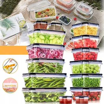 Dóza na potraviny 15x Plastové Nádoby na Potraviny Vzduchotěsné s Víčky Sada