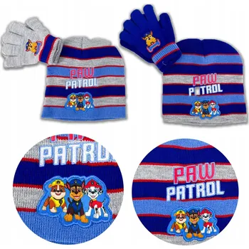 Čepice Dětská zimní sada čepice + rukavice Tlapková patrola modrá HŘEJIVÁ
