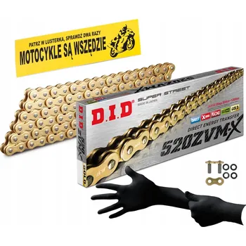 Řetězová sada pro motocykl DID 520ZVMXG&G-110 ZLATÝ ŘETĚZ (110 ČLÁNKŮ) X-RING (OTEVŘENÝ + SPOJKA)