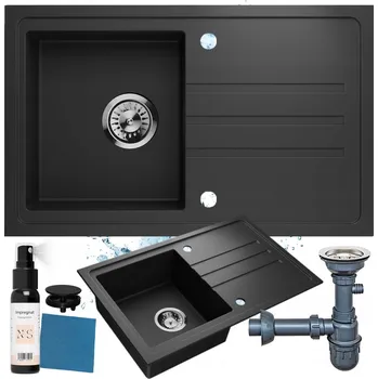 Granitový dřez Granitový dřez dřez jednokomorový černý do kuchyně + sifon Luca 1.0