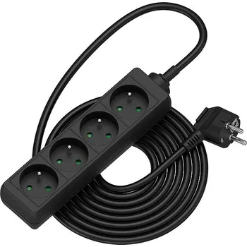 Elektrická zásuvka AlzaPower prodlužovací přívod 230V 4 zásuvky 5m černý