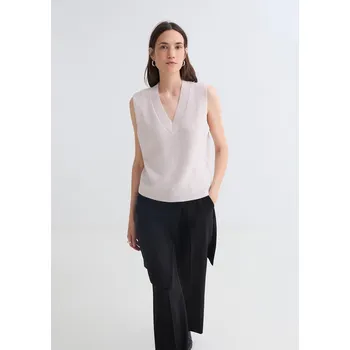 Dámské tričko Top Yerse 43669 smetanový s lurexem úpletový do V Velikost: 36