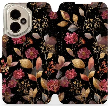 Pouzdro na mobilní telefon Flipové pouzdro Mobiwear - Honor 400 - V171S Zlatavé lístky a květy (Knížkové flip pouzdro, obal, kryt na mobil Honor 400 - V171S Zlatavé lístky a květy, materiál Umělá kůže + TPU - ochrana 360°, stojánek, silikonová vanička, magnetické zavírání)