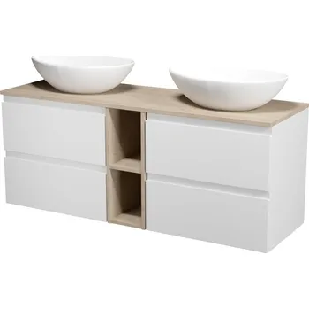 Koupelnový nábytek CERSANIT 3D Nábytkový set Cersanit Moduo 140, skříňka 60 pod desku bílá 2x, skříňka 20 pod desku otevřená dub, deska 140 horní dub, umyvadlo Moduo 55 na desku nepravidelné bílé 2x S929-010;S929-010;K116-020;S590-027;K116-052;K116-052