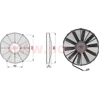 sahara univerzální 12 V, vnější průměr 360 mm, průměr vrtule 330 mm, tloušťka 52 mm, 7,1 A, proud vzduchu 1750 m3/h, sání