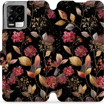 Pouzdro na mobilní telefon Flipové pouzdro Mobiwear - Realme 8 - V171S Zlatavé lístky a květy (Knížkové flip pouzdro, obal, kryt na mobil Realme 8 - V171S Zlatavé lístky a květy, materiál Umělá kůže + TPU - ochrana 360°, stojánek, silikonová vanička, magnetické zavírání)