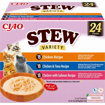 Krmivo pro kočku Inaba Cat Ciao Stew 24x40g Doplňkové Krmivo Pro Kočky Kuře, tuňák a losos