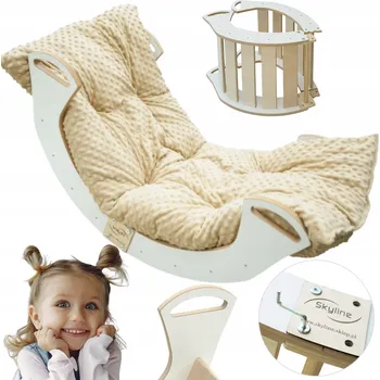 Dětská houpačka Houpačka Houpačka C Dřevěná Montessori Bílá Poduška M