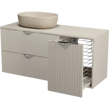 Koupelnový nábytek CERSANIT 3D Nábytkový set Cersanit Tirso 120, skříňka 80 pod desku kašmír, skříňka 40 pod desku s košem na prádlo kašmír, deska 120 horní kašmír, umyvadlo Moduo 50 na desku oválné béžové, výpust umyvadlová béžová S1015-003;S1017-030;S1015-023;K116-132;K67