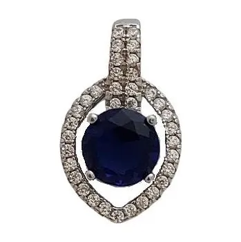Přívěsek Stříbrný přívěsek oválný se syntetickým safírem a zirkony II.