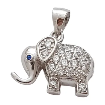 Přívěsek Stříbrný přívěsek slon se zirkony a okem se syntetickým safírem