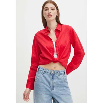 Lněná košile Medicine červená barva, regular, s klasickým límcem RS24.KDD501 33X, vel. L