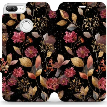 Pouzdro na mobilní telefon Flipové pouzdro Mobiwear - Honor 9 Lite - V171S Zlatavé lístky a květy (Knížkové flip pouzdro, obal, kryt na mobil Honor 9 Lite - V171S Zlatavé lístky a květy, materiál Umělá kůže + TPU - ochrana 360°, stojánek, silikonová vanička, magnetické zavírání)