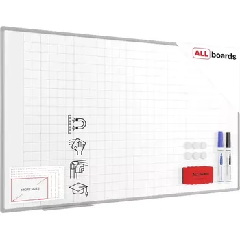 Allboards Suchostíratelná tabule 170×100 cm s hliníkovým rámem, magnetickou fólií (mřížka) a sadou příslušenství, TE1710KR