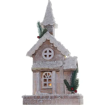 Vánoční dekorace SEIZIS Kaplička dřevěná zasněžená s LED, 40cm