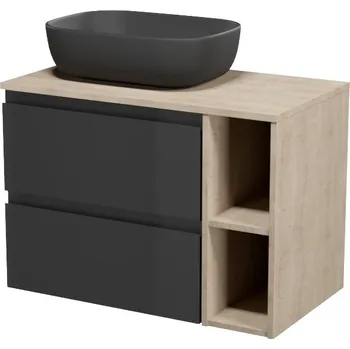 Koupelnový nábytek CERSANIT 3D Nábytkový set Cersanit Moduo 80, skříňka 60 pod desku antracitová, skříňka 20 pod desku otevřená dub, deska 80 horní dub, umyvadlo Moduo 50 na desku obdélníkové antracitové S590-023;K116-020;S590-090;K116-107-BOX