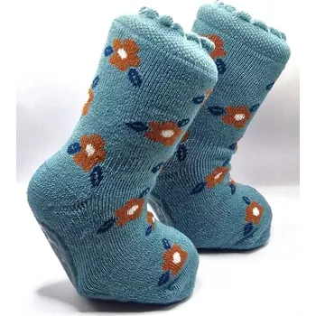 Protiskluzové dětské ponožky - SVĚTLE TYRKYSOVÁ A KYTIČKY (Protiskluzové dětské ponožky )