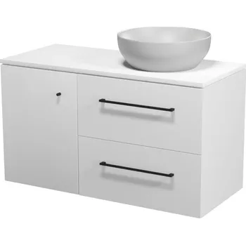 Koupelnový nábytek CERSANIT 3D Nábytkový set Cersanit Larga 100, skříňka 60 pod desku bílá, skříňka 40 pod desku s dvířky bílá, deska 100 horní bílý mramor, umyvadlo Larga 40 na desku kulaté šedé, úchytky černé S932-070;S932-087;S932-052;K677-044;S599-0141;S599-0145