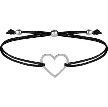 Náramek Troli Šňůrkový náramek se srdíčkem černá/ocelová + 2 měsíce na vrácení zboží