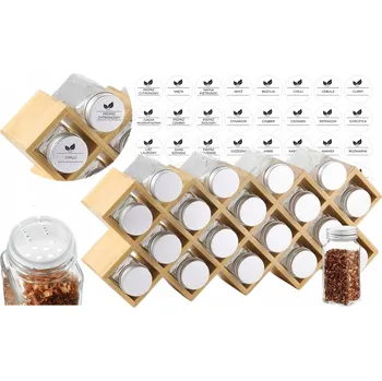 Dóza na potraviny Bambusový stojan na koření s 18 sklenicemi 0,12 l