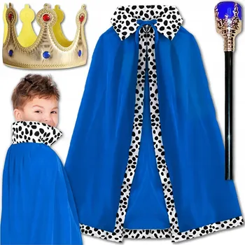 Karnevalový kostým KOSTÝM KRÁLE NA JASLÍČKA KOSTÝM KRÁL PLÁŠŤ 80 cm KORUNA ŽEZLO MODRÝ