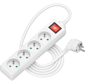Elektrická zásuvka AlzaPower prodlužovací přívod 230V 4 zásuvky vypínač 2m bílý