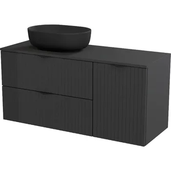 Koupelnový nábytek CERSANIT 3D Nábytkový set Cersanit Tirso 120, skříňka 80 pod desku černá, skříňka 40 pod desku s dvířky černá, deska 120 horní černá, umyvadlo Moduo 50 na desku oválné antracitové, výpust umyvadlová antracitová S1017-011;S1017-008;S1021-016;K116-107-BOX;K