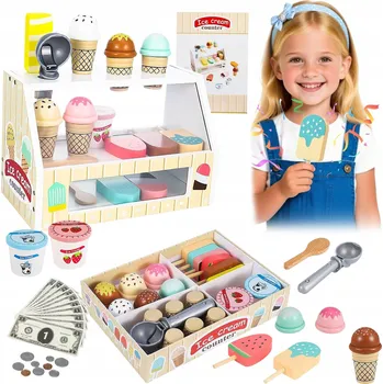 Hra na obchod Dřevěná zmrzlinárna pro děti s příslušenstvím
