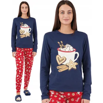 Dámské noční prádlo Dámské bavlněné pyžamo dvoudílné vánoční s dlouhým rukávem teplé vel. L