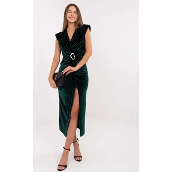 Dámské šaty Elegantní sametové šaty s řasením Italy Fashion zelené EU velikost: Univerzální