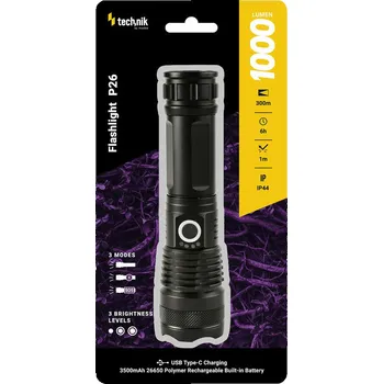 Svítilna Technik MT-P26 nabíjecí svítilna (1x26650 3500 mAh), 10000 lumenů, UBS-C, SOS, stroboskop, zoom