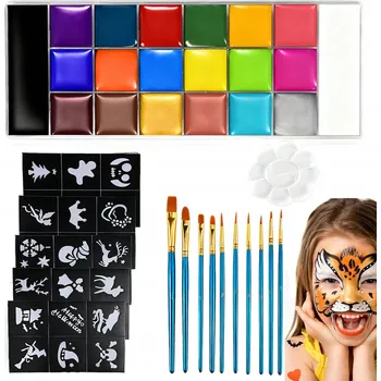 Speciální výtvarná barva Sada na Malování na Obličej pro Děti, 20 Barev na Obličej a Tělo se Štětci
