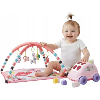 Hračka pro nejmenší SADA RŮŽOVÝ SVĚT PRO NEJMENŠÍ: Podložka 2v1 Suchý Bazén + Interaktivní Třídič Tvarů Sam