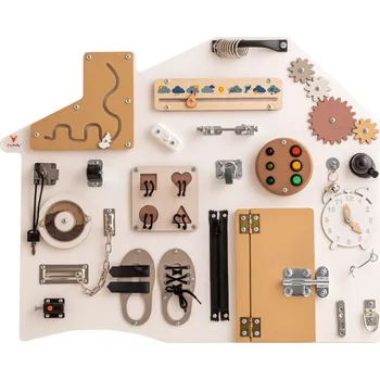 Dřevěná hračka Foxy Family Montessori activity board XL dům - bílý Varianta: Bez stojanu - montáž na zeď