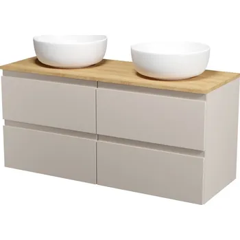 Koupelnový nábytek CERSANIT 3D Nábytkový set Cersanit Moduo 120, skříňka 60 pod desku kašmír 2x, deska 120 horní dub hikora, umyvadlo Moduo 40 na desku kulaté bílé 2x S590-103-DSM;S590-103-DSM;S590-126;K116-048;K116-048