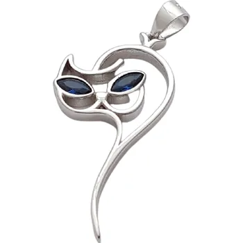 Přívěsek Stříbrný přívěsek kočka se syntetickým safírem