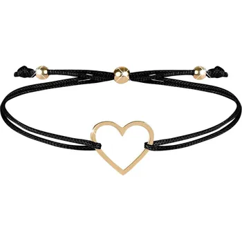 Náramek Troli Šňůrkový náramek se srdíčkem černá/zlatá + 2 měsíce na vrácení zboží