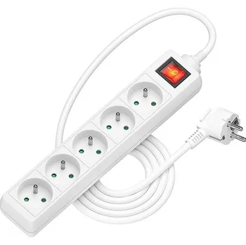 Elektrická zásuvka AlzaPower prodlužovací přívod 230V 5 zásuvek vypínač 1.5m bílý
